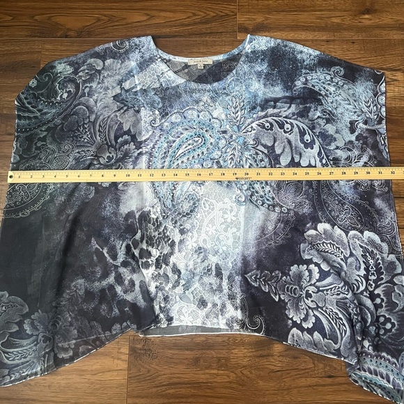 Jess and Jane Blue Paisley Lightweight Top Kimono Sleeves Lace Detail Womens S - Picture 4 of 6